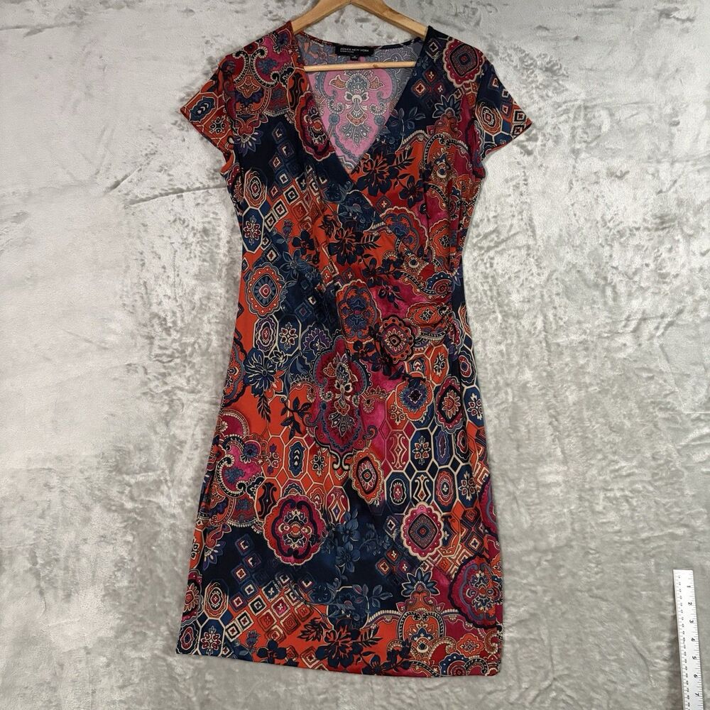 Jones New York Signature Faux Wrap Dress Medium Floral Paisley Boho Coastal